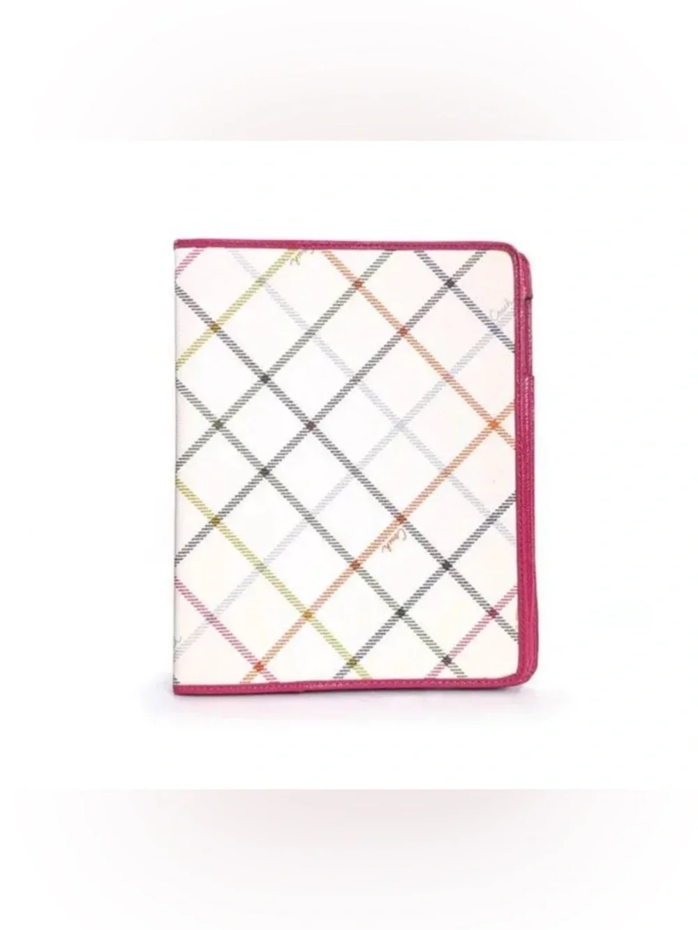 Coach F64186 Tartan Plaid Print iPad Folio Case Cover Multi Pink White NWT